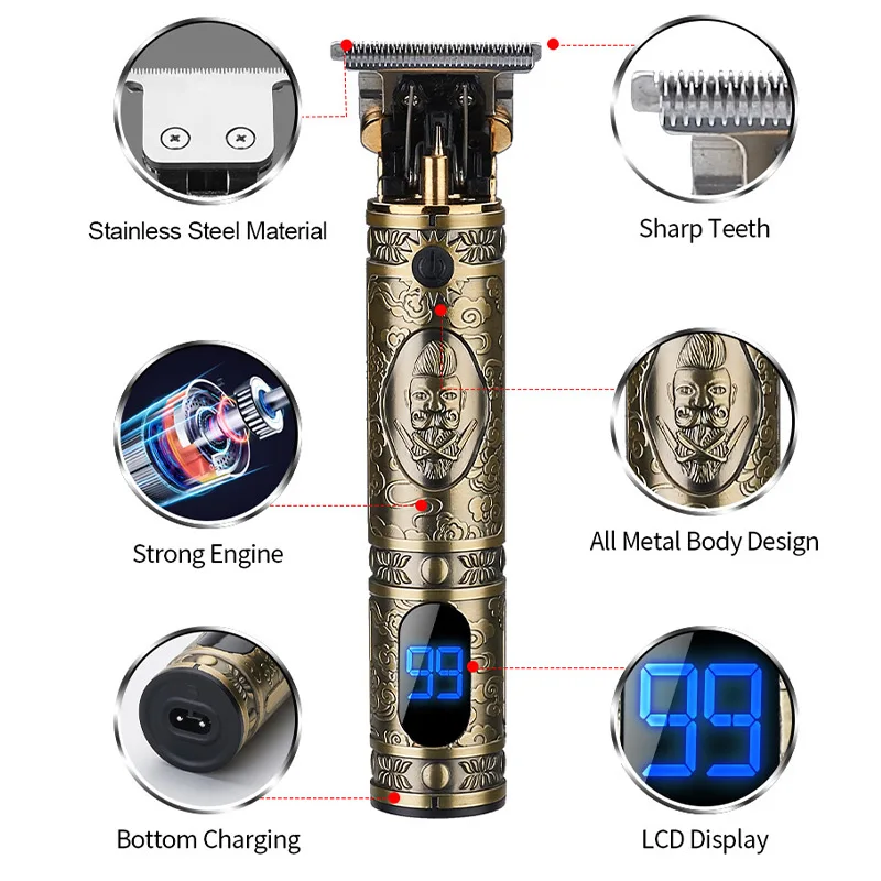 

USB Rechargeable T9 Hair Clipper Professional Baldheaded Electric hair Cordless Shaver Trimmer Men Barber Hair Cutting Machine