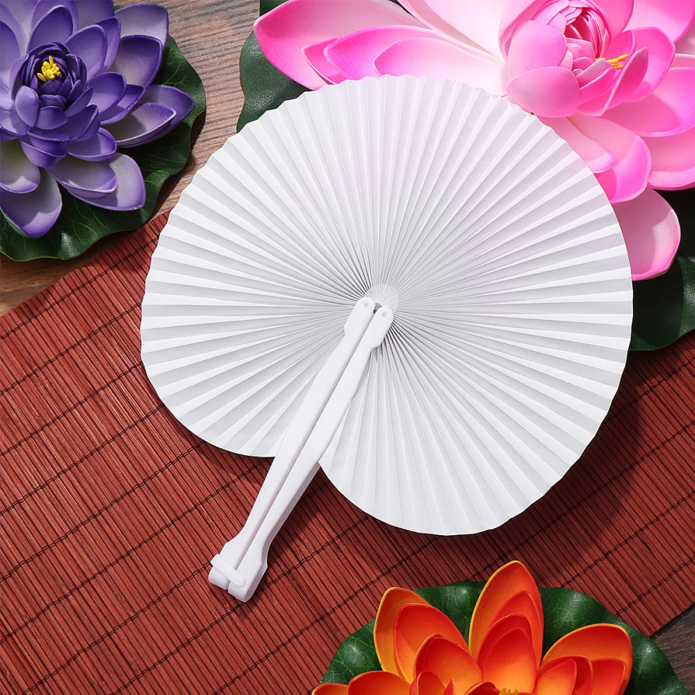 

60pcs Folding Fan Handheld Fans Paper Folded Fan Circular Paper Fan for Wedding Party