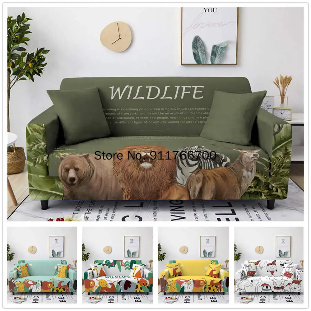 Cute Cartoon Sofa Towel Slip-Resistant Covers Animal Cover Set for Living Room Strech Tight Wrap Slipcover | Дом и сад