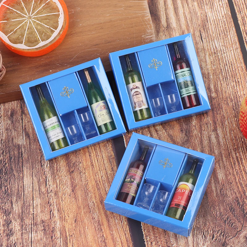 

Christmas Gift 1 set 1/12 Dollhouse Miniature Accessories Wine Bottle Set with Box Drinks