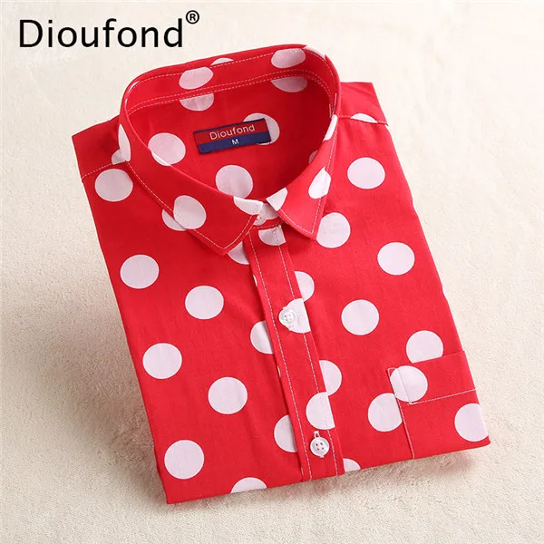 DOT0003 Dioufond Белый Синий с принтом губ Для женщин блузки с длинным рукавом дамы офисная блузка рубашка Повседневное пуговицах Blusa Весна - Цвет: DOT0003