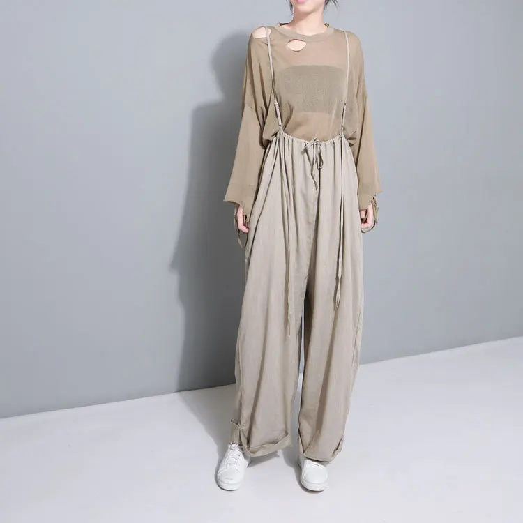 

2020 Summer Artistic Style Strap Regulation a Viariety of Worn Comfortable Loose Wide Leg Pants Cotton Linen Onesie 263