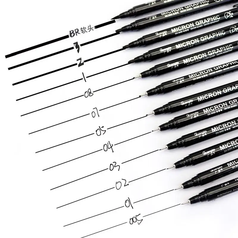 Фото Пигментный лайнер чернильная ручка для рисования 0 05 1 2 3 4 5 6 8 разные наконечники