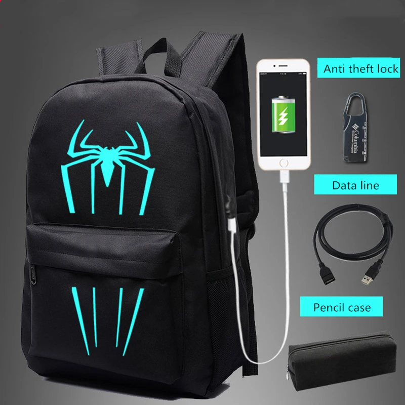 Рюкзак Человек паук 2020 Новый USB светящаяся школьная сумка большой емкости