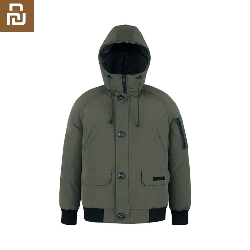 

Классическая куртка-пилот Xiaomi Youpin, Мужская трендовая Свободная рабочая одежда на белом утином пуху, короткое пальто с капюшоном, зимняя муж...