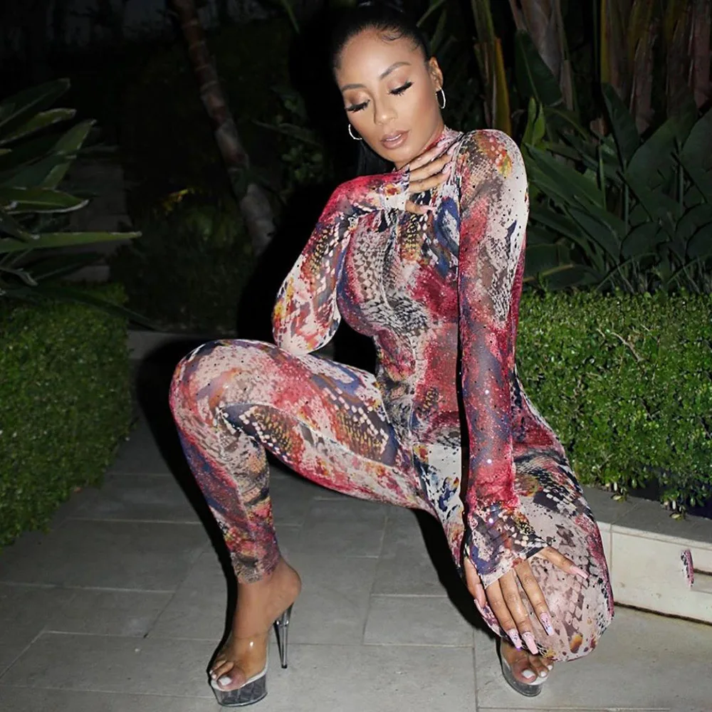 Европейский сексуальный обтягивающий женский комбинезон со змеиным принтом