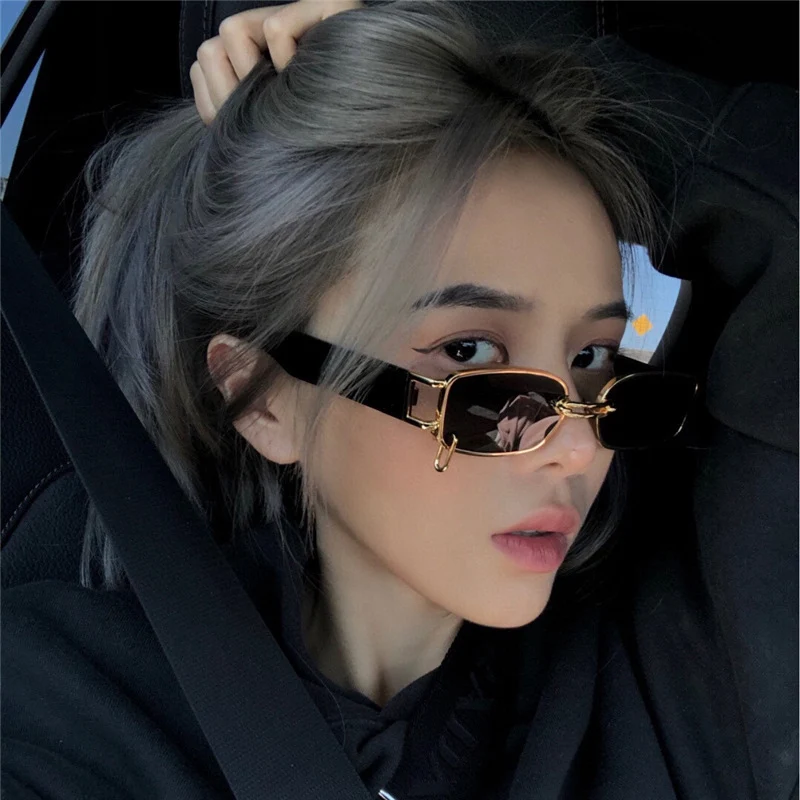 

2021 Retro small rectangle ladies sunglasses fashion European and American eyewear brand designer men's punk sunglasses UV400