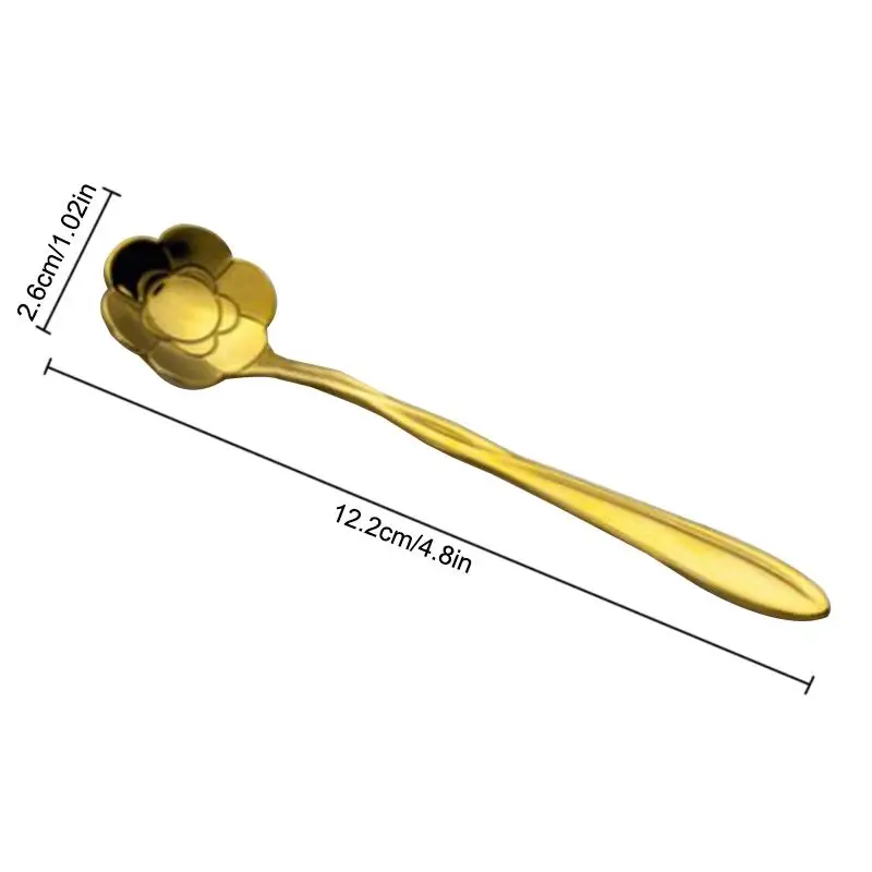 

Stainless Steel Spoon Long Handle Teaspoon Flower Shape Coffee Dessert Ice Cream Spoon Kitchen Accessories Golden Dinnerware