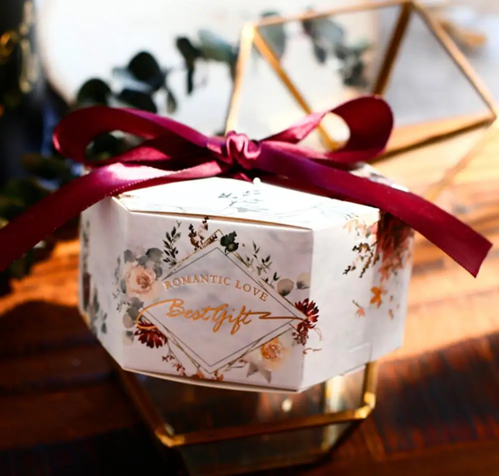 50 шт. новая шестиугольная сахарная коробка со свадебными сувенирами и подарками