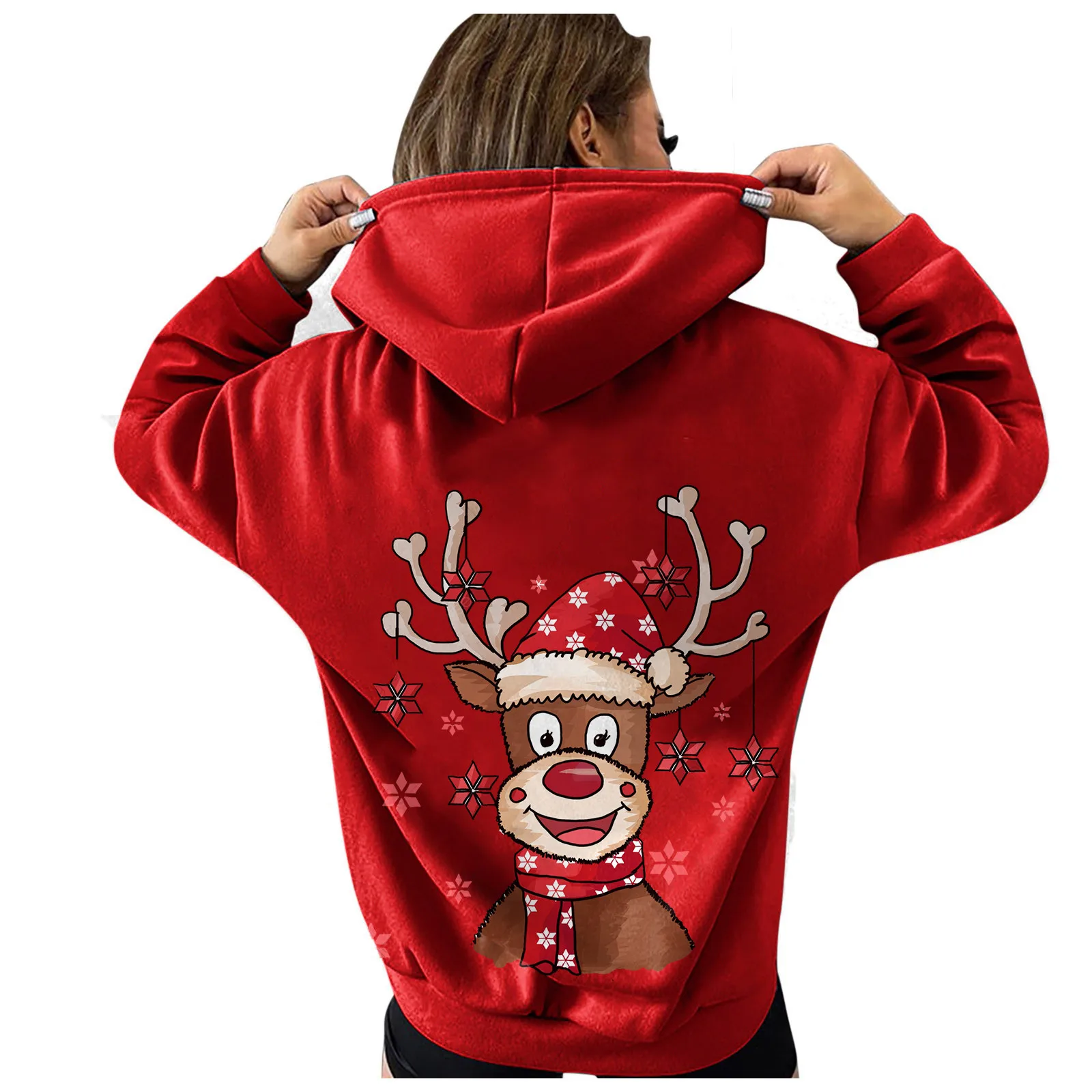 

Womens Elk Print Sweatshirt Loose Christmas Long Sleeve Hoodies Pullover Top Autumn Winter Hip Hop Hooded Clothes Plus Size NEW