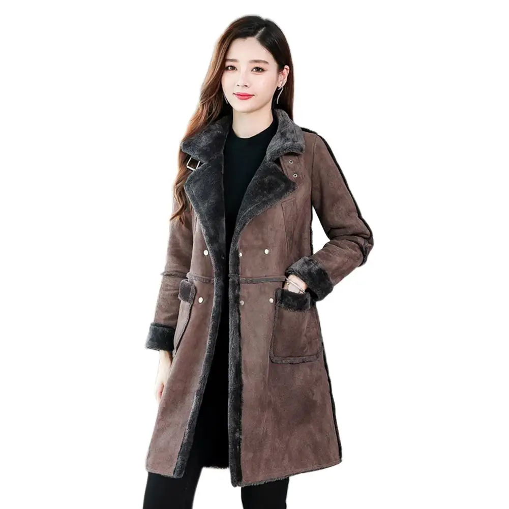 2019 New Women Fashion Loose Medium Long Suede Fabric Padded Coat | Женская одежда