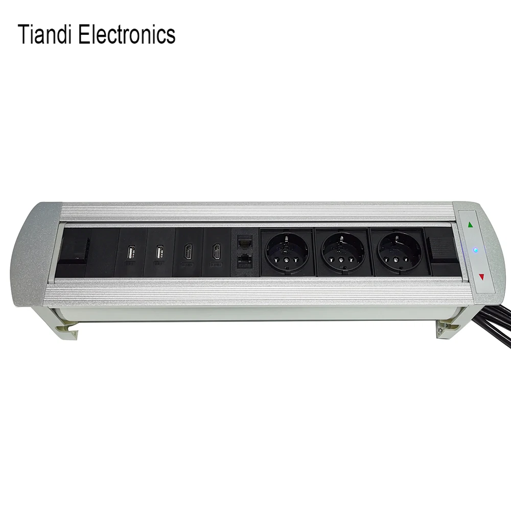 

Electric Rotary Silver Round Edge Tabletop Socket Outlet 3-Digit EU Standard Power + HDMI And USB Data Interface RJ45 Connector