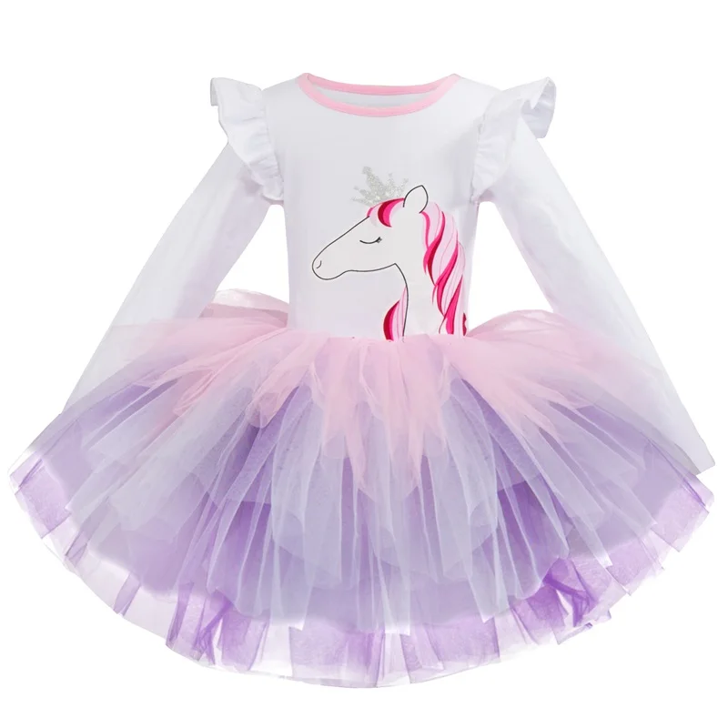Baby Girls Unicorn Costume Kids Children Party Little Dresses Clothes Princess Rainbow Tulle Summer Dress Vestido Headband | Детская