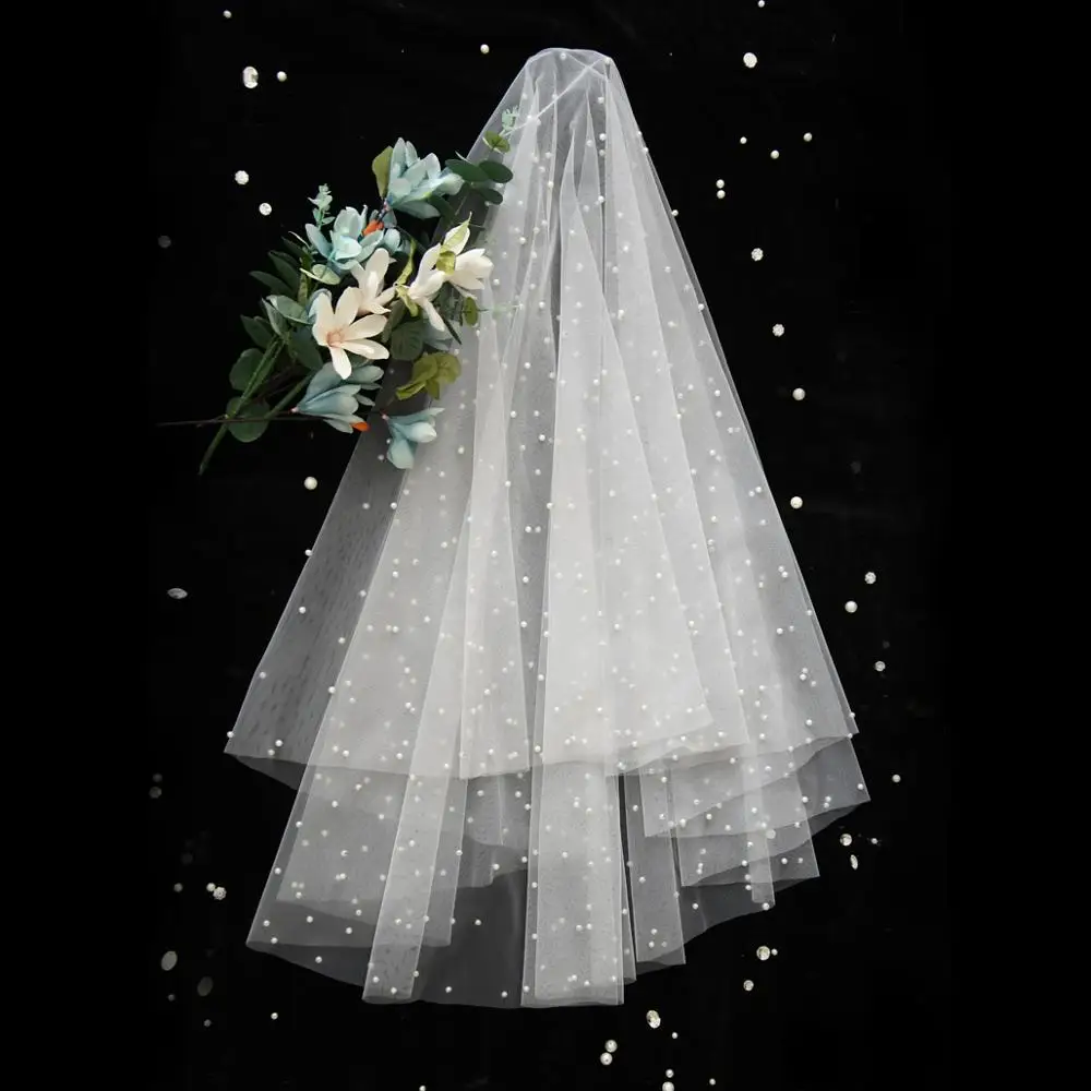 

AMORARSI V02 платье белого цвета и цвета слоновой кости, Соборные Свадебные вуали короткая Слои Фата с аппликацией, верхний край декорирован круж...