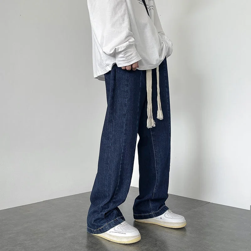 Black/Blue Baggy Jeans Men Fashion Retro Casual Wide-leg Pants Men Streetwear Loose Hip-hop Straight Denim Pants Mens Trousers