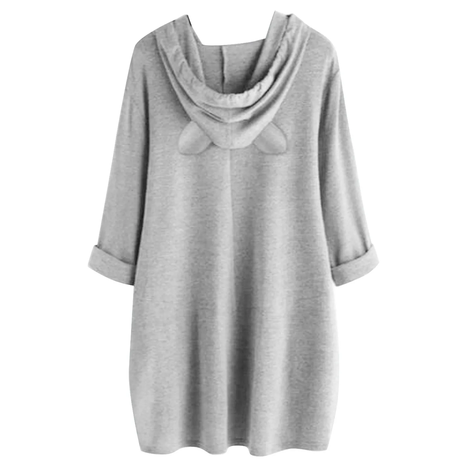 

Women Casual Sweatshirt Print Cat Ear Hooded Long Roll Up Sleeve Pocket Irregular Top Feminine Oversize Bluza Damska 2020