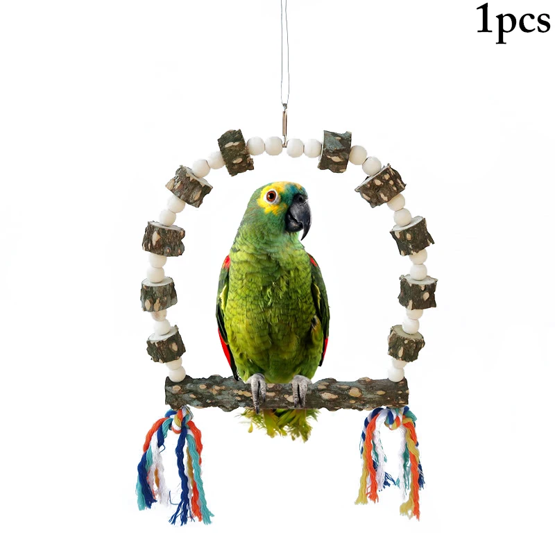 

Bird Cage Parrot Swing Anti-biting Wooden Bird Toys Bird Swing Perch Hanging Parrot Toys with Tassel Toys for Parrots