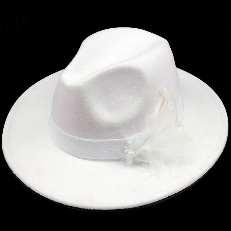 FS 2020 New White Red Patchwork Wool Felt Fedora Hat For Men Women Flat Brim Jazz Hats Panama Trilby Church Lady Cap
