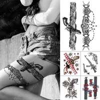 waterproof temporary tattoo sticker sexy lace rose tattoos crown ribbon gun body art arm fake tatoo women men