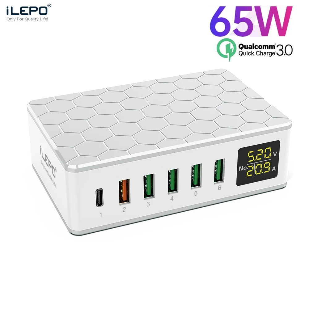 

ILEPO 65W USB C Fast Charger For iPhone12 11 Pro max Samsung QC3.0 Quick Charging Station PD Charger For Type C Power Cable