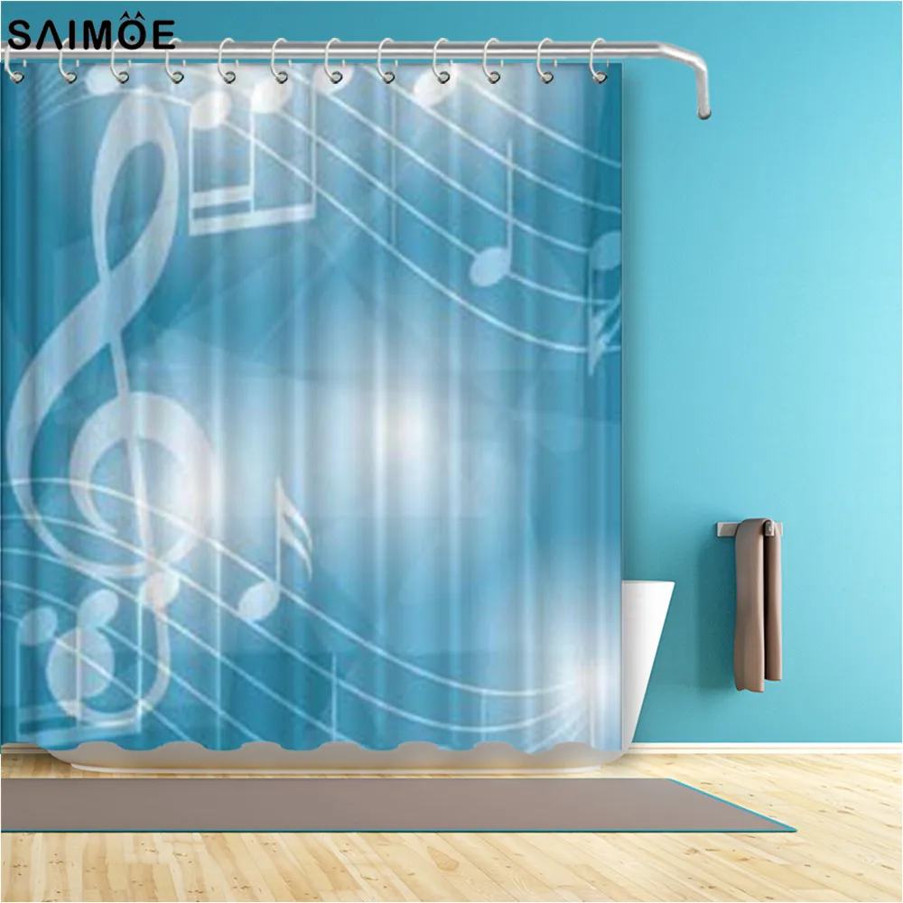 

Music Note Shower Curtain Blue 3D Abstract Line Bathroom Curtains Chrismas Waterproof Fabric Retro Colored Musical Bath Curtain