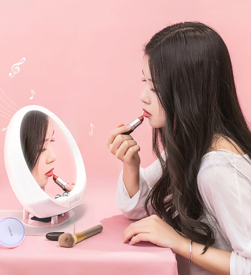 LED Makeup Mirror with Bluetooth Speaker 3 Setting Adjustable Brightness Bonus USB Charging Audio Cable | Красота и здоровье