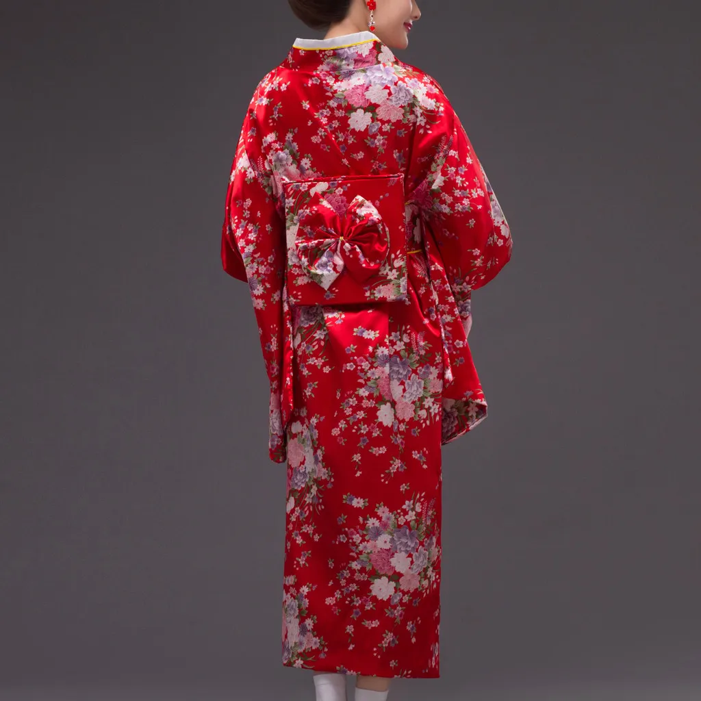 Модные платья свободное японское атласное платье имитация шелка кимоно с