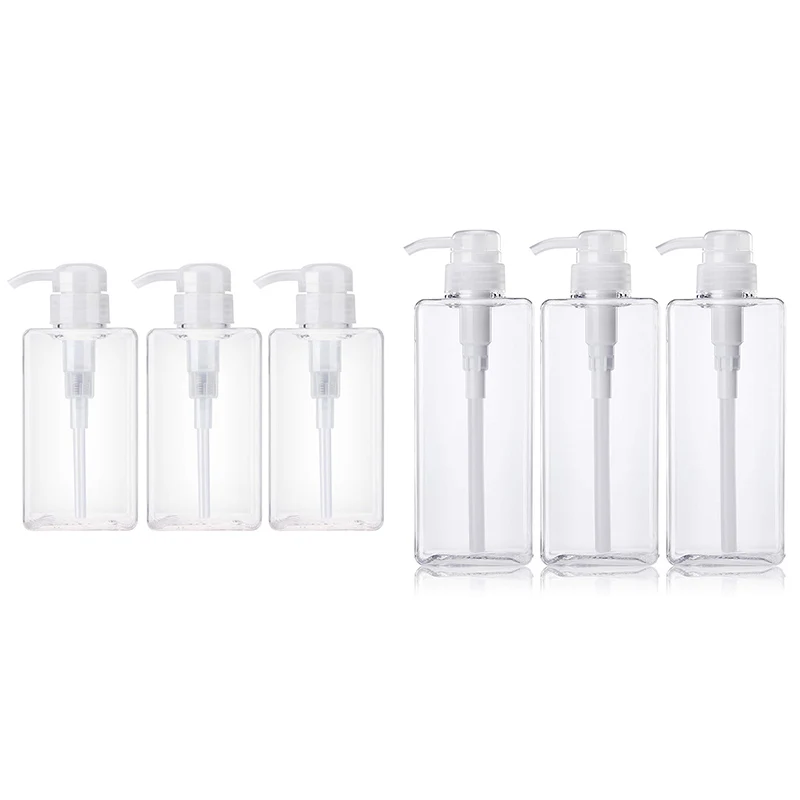 

3 Pack Clear Empty Pump Bottles,Square Containers for Essential Oil Soap Lotion Shampoo Conditioner