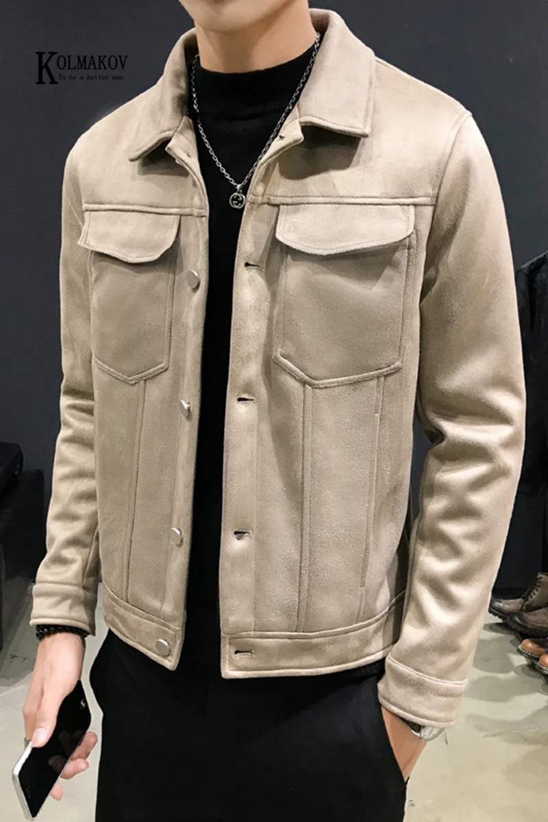 

KOLMAKOV High Quality Winter Mens Turn-down Collar Shearling Jackets Lamb Fur Coat Short Sheepskin Leather Wool Overcoat Male