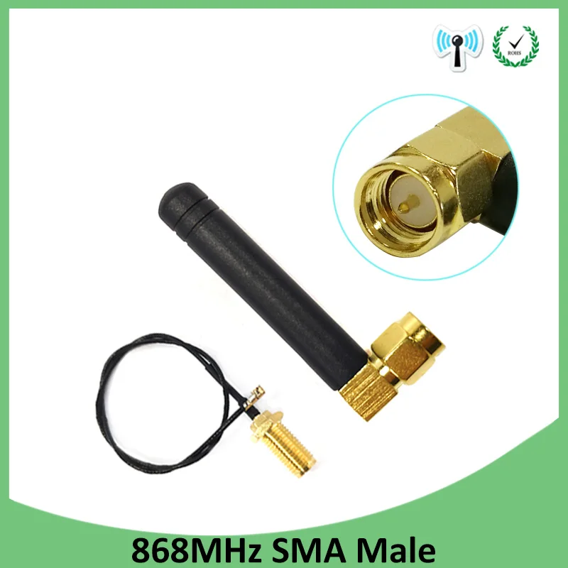 GRANDWISDOM 10pcs 868mhz antenna 2dbi sma male 915mhz lora antene module lorawan ipex 1 SMA female pigtail Extension Cable