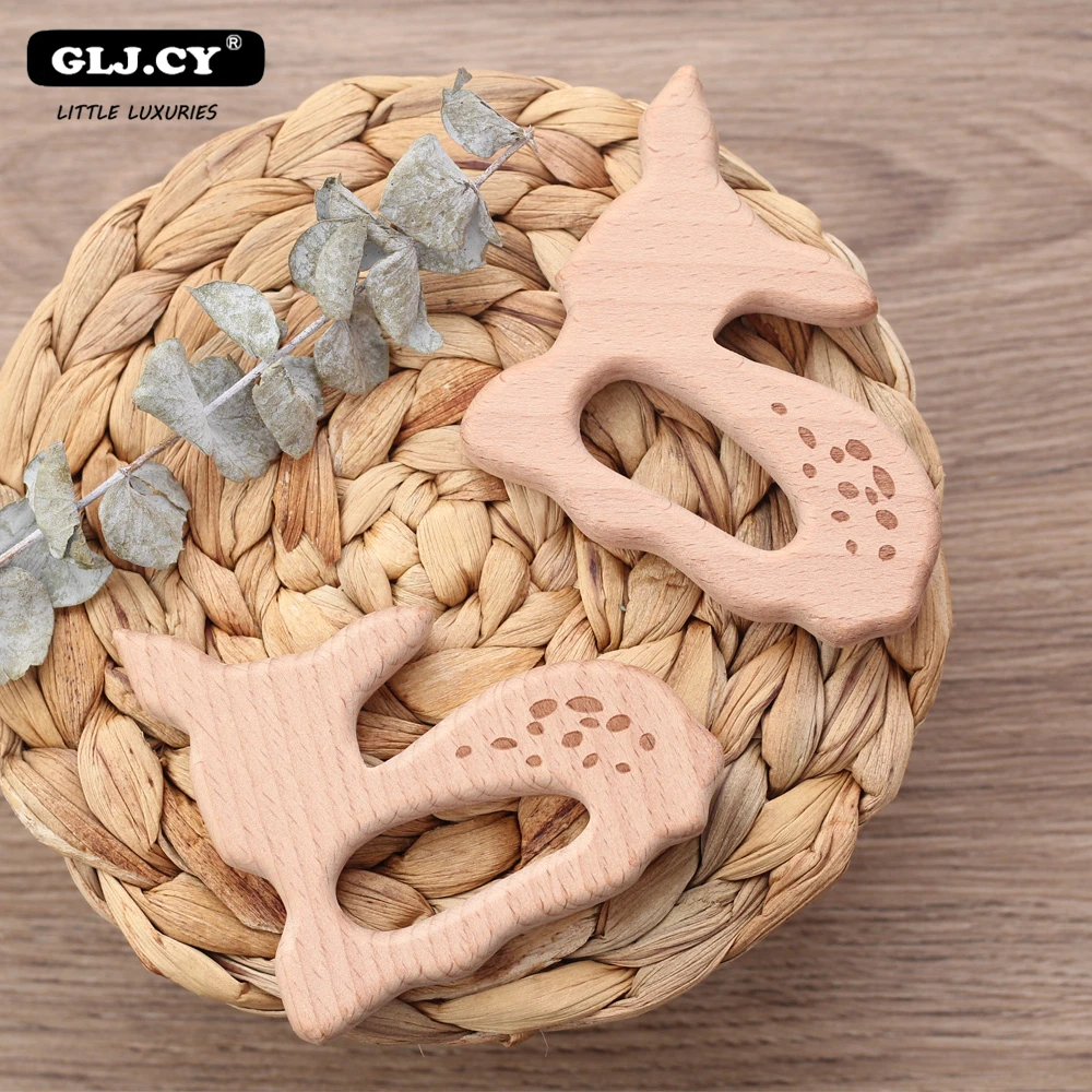 Beech Wooden Teethers Aniamls Sika Deer Wood FreeTeething Roe Bambi Baby Teether Rattle Diy Accessories 10pcs | Мать и ребенок