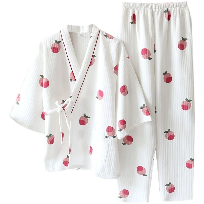 Пижама женская из 2 предметов новый персиковый комплект 2021 Японское кимоно