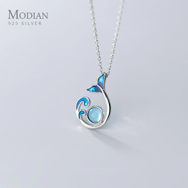 Modian 925 стерлингового серебра эмаль Голубой опал милое одеяло хвост русалки кулон
