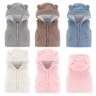 Зимняя одежда для малышей, повседневный жилет без рукавов с капюшоном для мальчиков и девочек, Мультяшные теплые флисовые куртки для детей, верхняя одежда, топы на молнии