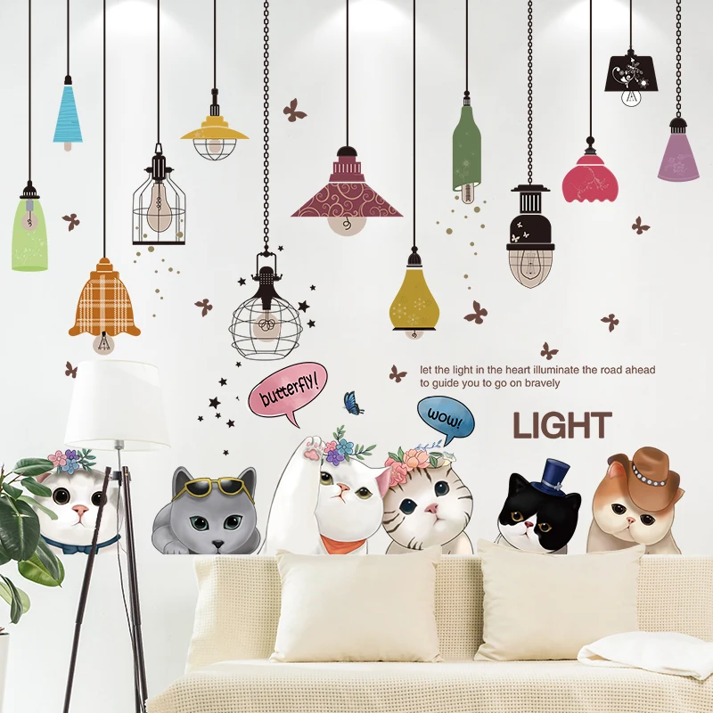 

[shijuekongjian] Cartoon Cats Animals Wall Stickers for Kids Bedroom Baby Room Nursery Decoration DIY Light Bulbs Wall Decals