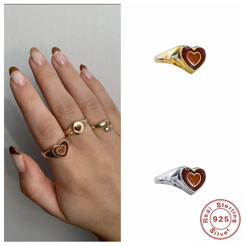 

Aide Minimalist 925 Sterling Silver Adjustable Heart Bling Crystal Zircon Opening Finger Rings for Women Vintage Fine Jewelry