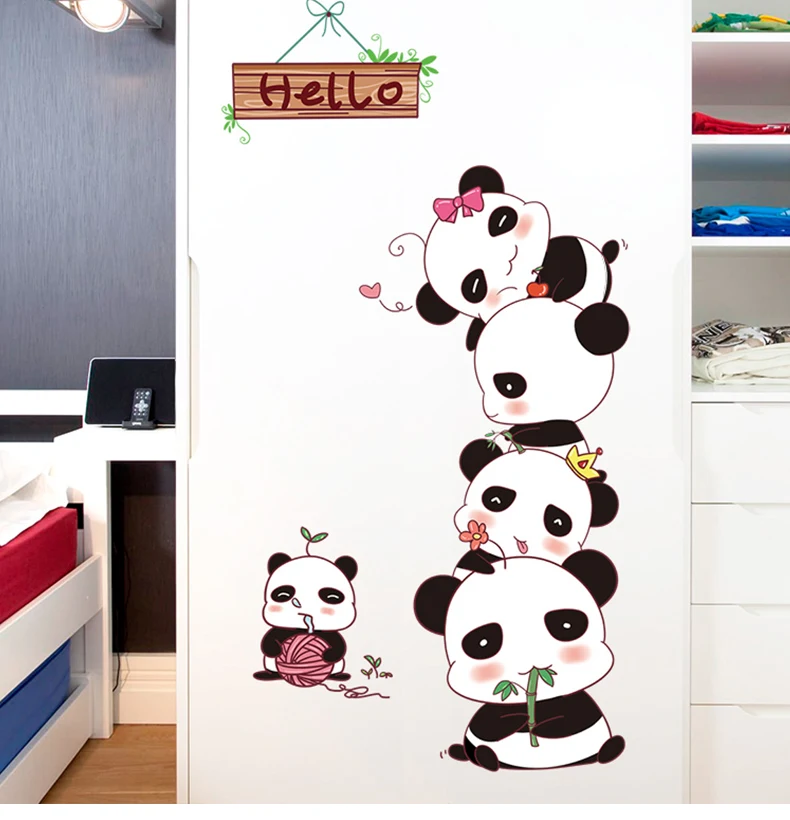 [SHIJUEHEZI] Черные панды наклейки на стену DIY животные для детской комнаты детская