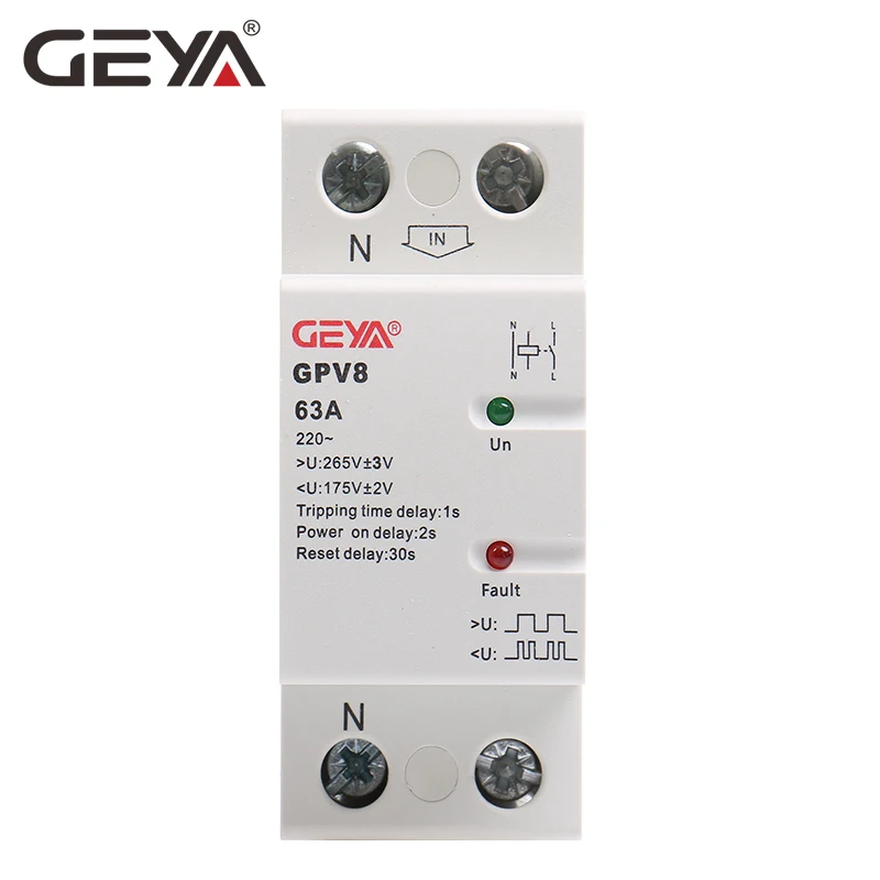 GEYA GPV8-63U din-рейку автоматический протектор напряжения 220VAC самовосстановление от перенапряжения и под напряжением защитное устройство