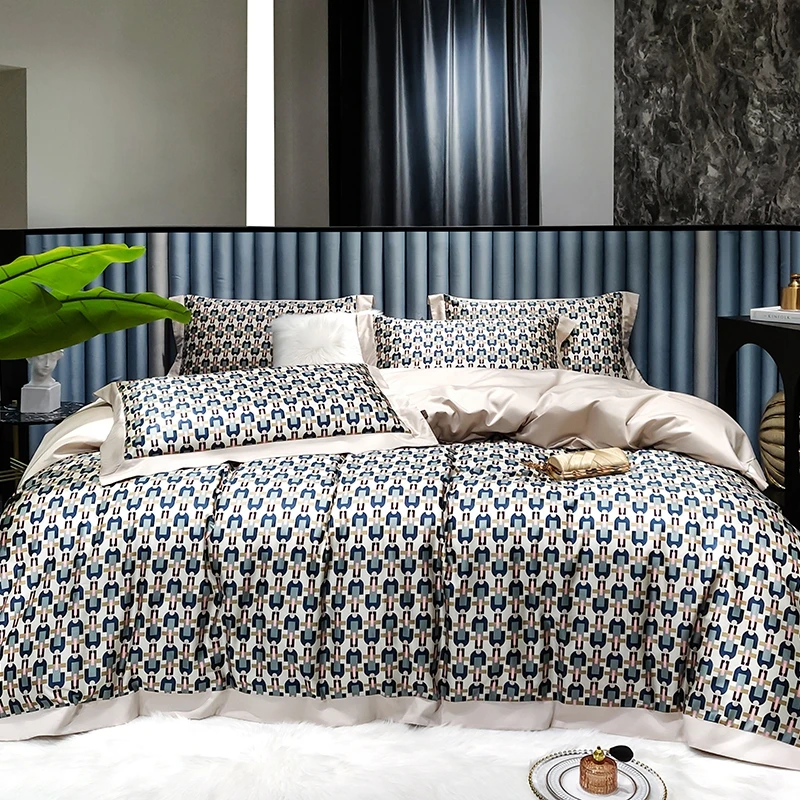 

New 1200TC Egyptian Cotton Bedding Set Digital Printing Duvet Cover set Pillowcase Flat Sheet