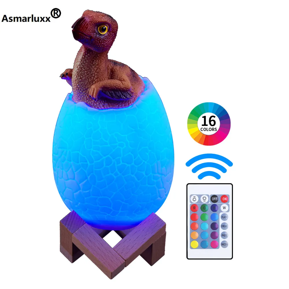 

3DDinosaur Egg Lamp USB LED Rechargeable Novelty 3 or 16 Colors Table Desk lamp Creative Night light Decor Christmas Best Gift