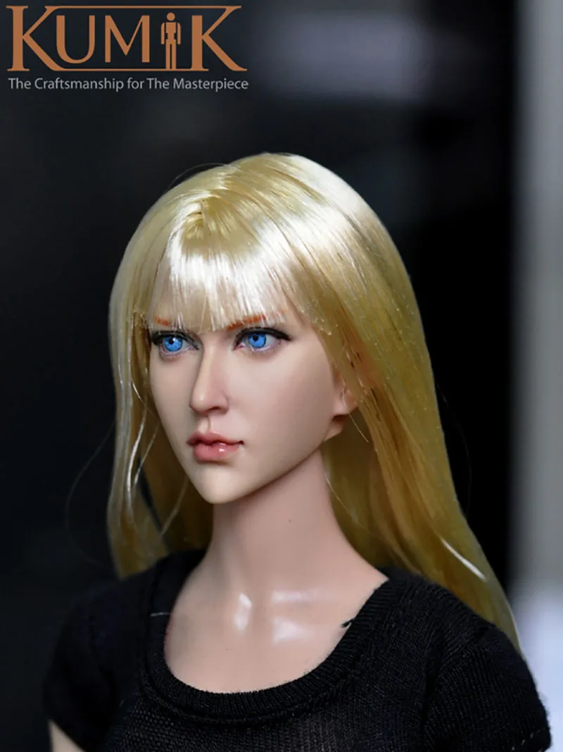 1/6 женские золотистые волосы с голубыми глазами голова лепить KM13 90 Красота