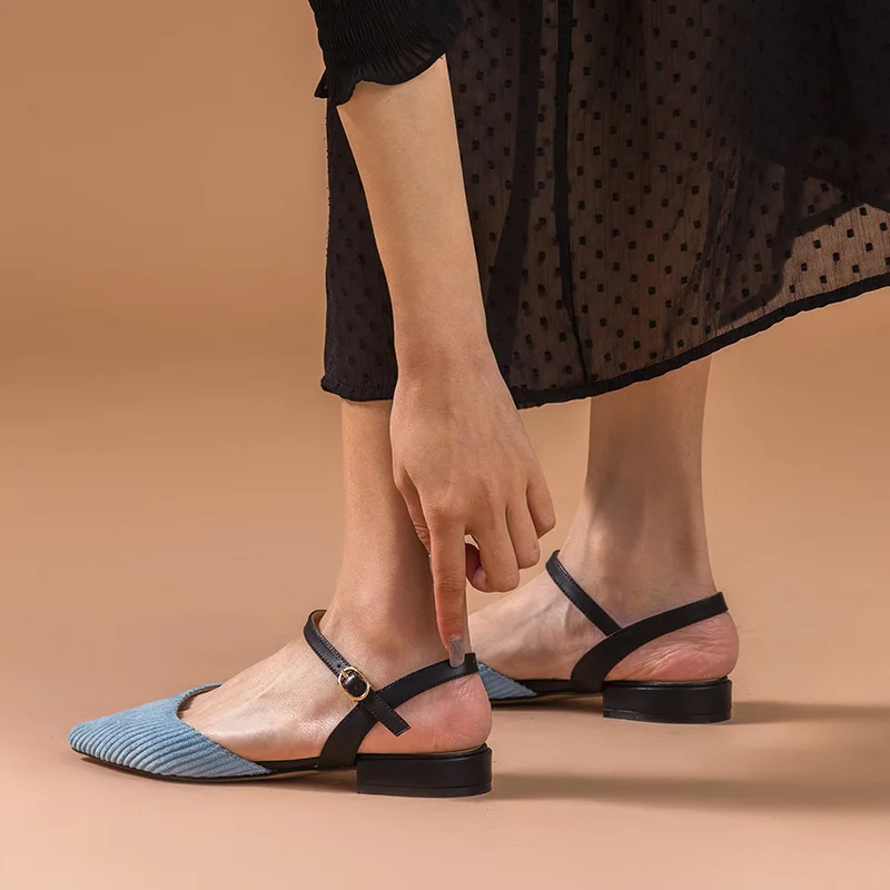 Женские вельветовые сандалии BeauToday из натуральной бычьей кожи на плоской подошве