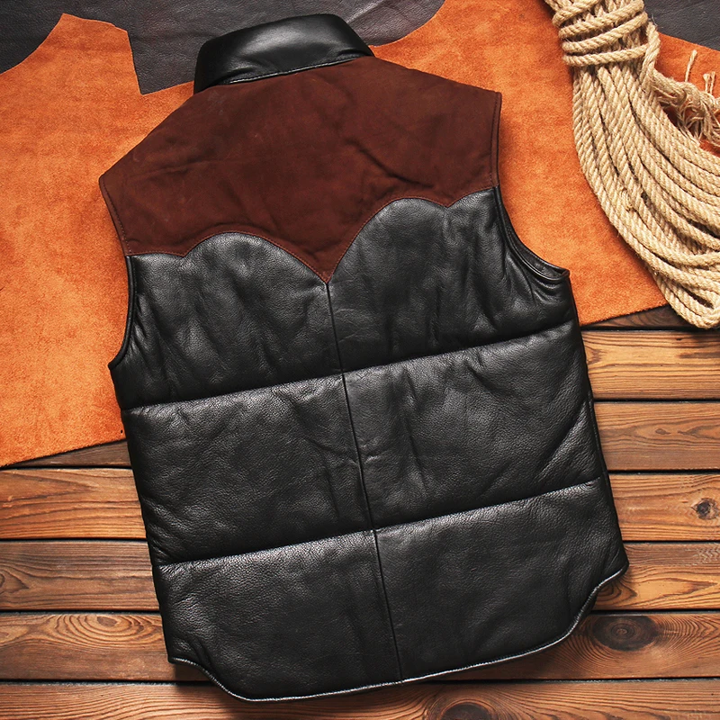 

Cotton Padded Warm Mens Waistcoat Vest Coat Cowhide Genuine Leather Sheepskin Weskit Vest For Man European Outwear Jacket 3XL