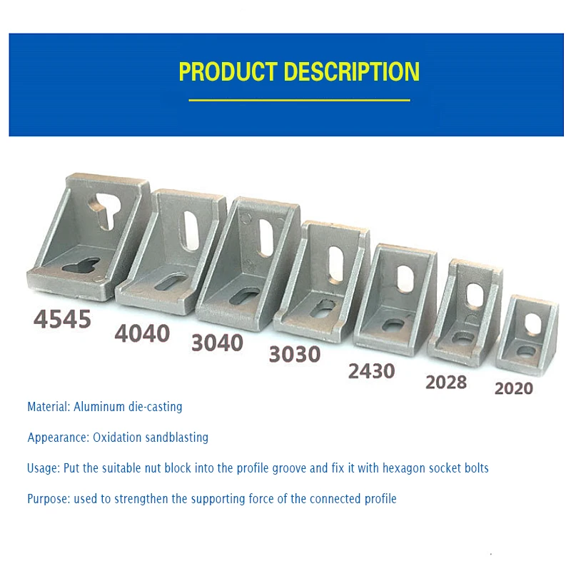 

10pcs/set 2020 3030 4040Corner Fitting Angle Aluminum Connector Bracket Fastener Furniture Hardware Reinforced Bracket Universal