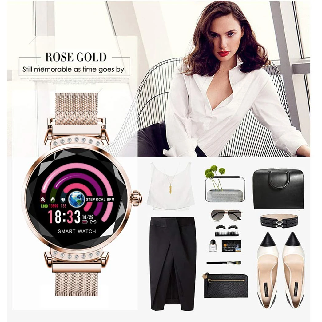 Новые модные женские умные часы H2 3D Стразы стекло пульсометр кровяное давление