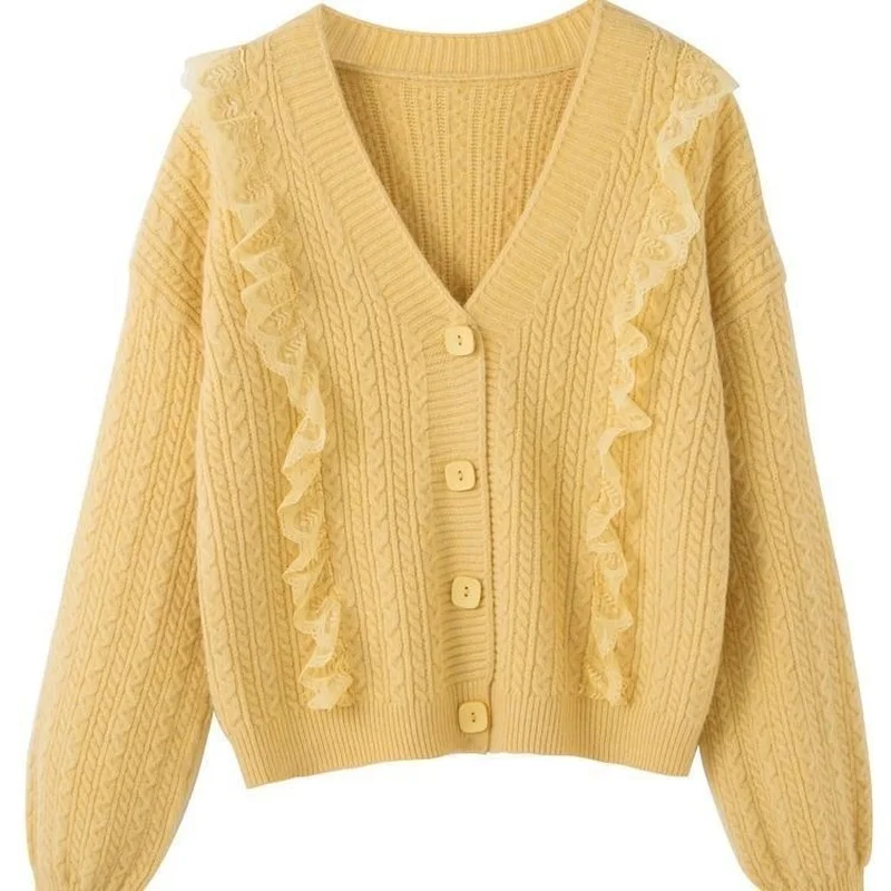 

2022 spring and autumn fashion new solid color sweater jacket female Korean version loose V-neck knitted cardigan top