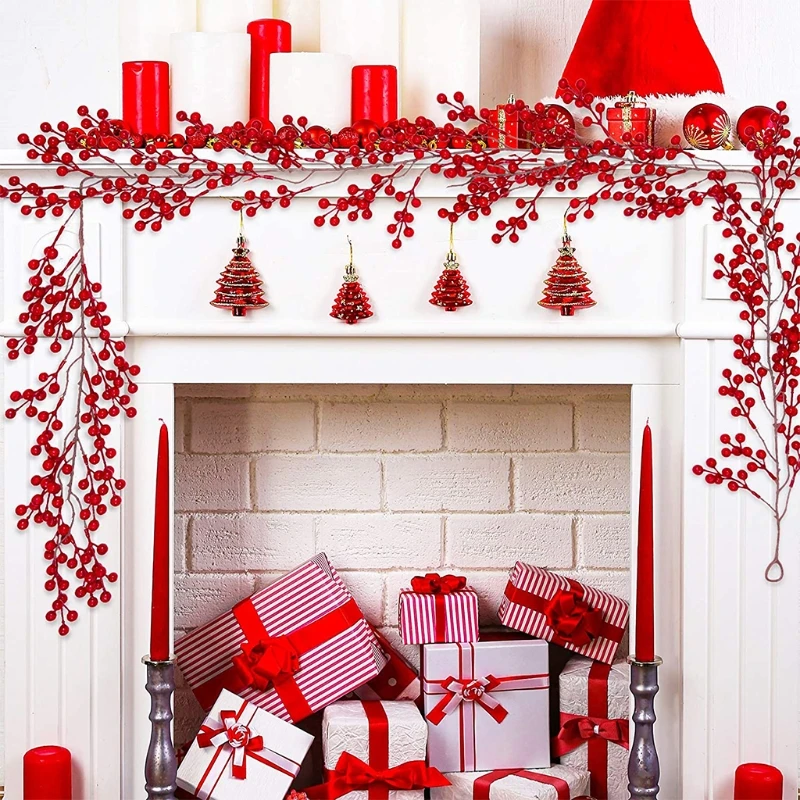 

Red Berry Garland 5.9Ft Pip Berry Vine Christmas Realistic Burgundy Red Berry Hanging Garland for Xmas Winter New Year Fireplace