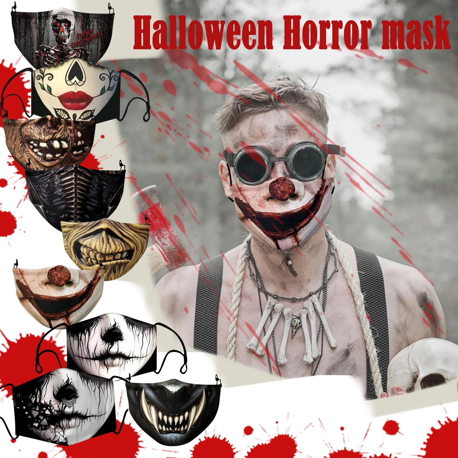 Halloween Horror Print Masks Reusable Mask Black Face Adult Cartoon Protection Protective Cosplay | Дом и сад