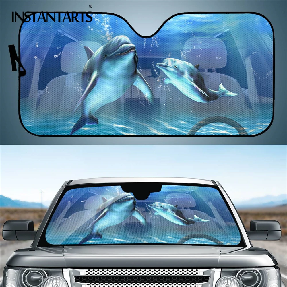 

INSTANTARTS Funny Dolphin Pattern Auto Sunshade Protetector Front Window Car Sun Shade Windshield Fit Most Car Universal