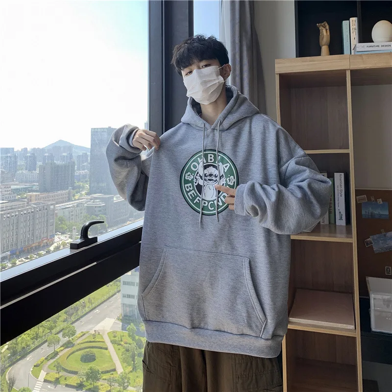 

2020 new trendy fashion mens casual hoodie cartoon printed sweatshirt autumn and winter thick fleece lining men women sweat